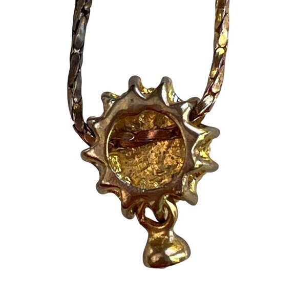 Gold-Tone Twisted Chain Necklace With Rhinestone Sunburst Pendant & Clasp Closur - Picture 2 of 6